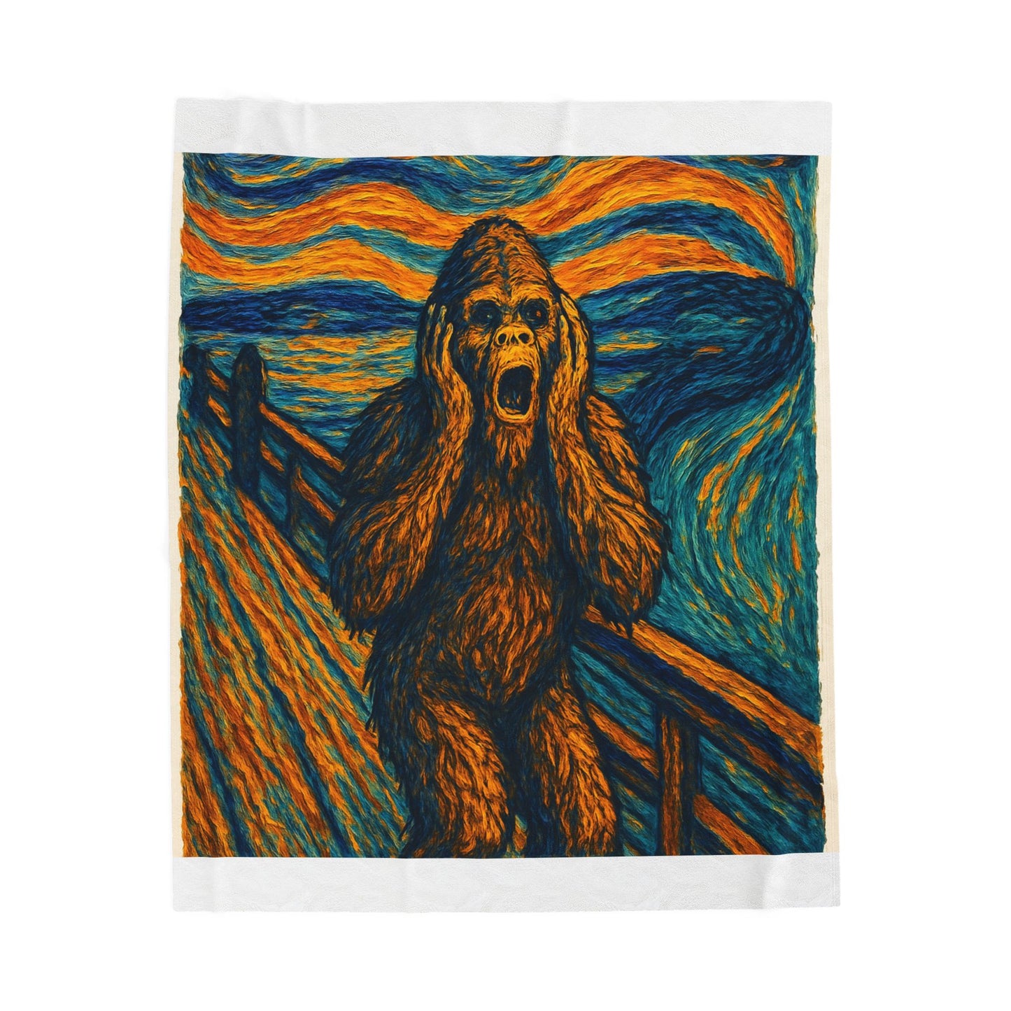 Screaming Bigfoot Velveteen Plush Blanket, Cozy Lounge Throw, Unique Gift for Bigfoot Lovers, Home Decor, Halloween, Comfortable Blanket