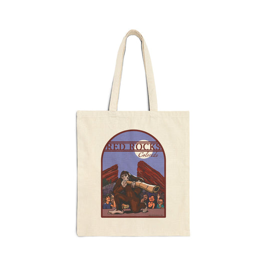 Vintage-Style Cotton Canvas Tote Bag for Adventure Lovers, Unique Gift, Eco-Friendly Shopping Bag, Red Rocks & Squatchwatch Design