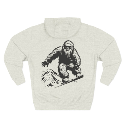 Sasquatch Snowboarder Hoodie - Cozy Three-Panel Fleece for Adventure Lovers