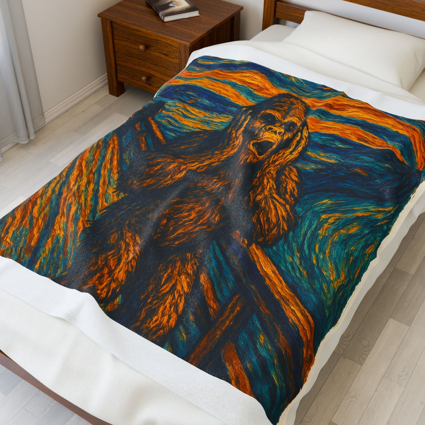 Screaming Bigfoot Velveteen Plush Blanket, Cozy Lounge Throw, Unique Gift for Bigfoot Lovers, Home Decor, Halloween, Comfortable Blanket