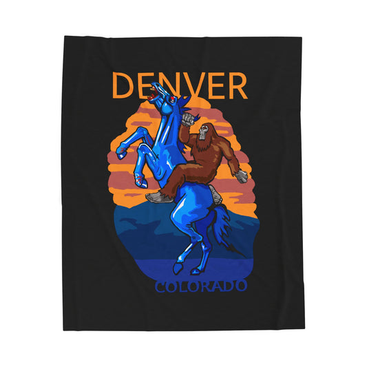 Denver Colorado Plush Blanket with Vintage Bigfoot Design